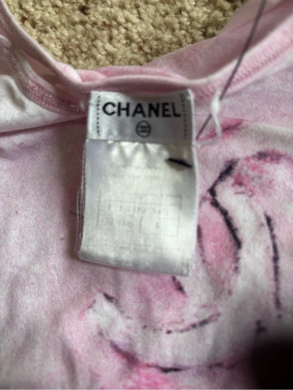 CHANEL Pink Tie-Dye Short Sleeve Logo Tee L